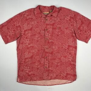 Bobby Chan Mens Red 100% Silk Floral Aloha Hawaiian Shirt Short Sleeve Large